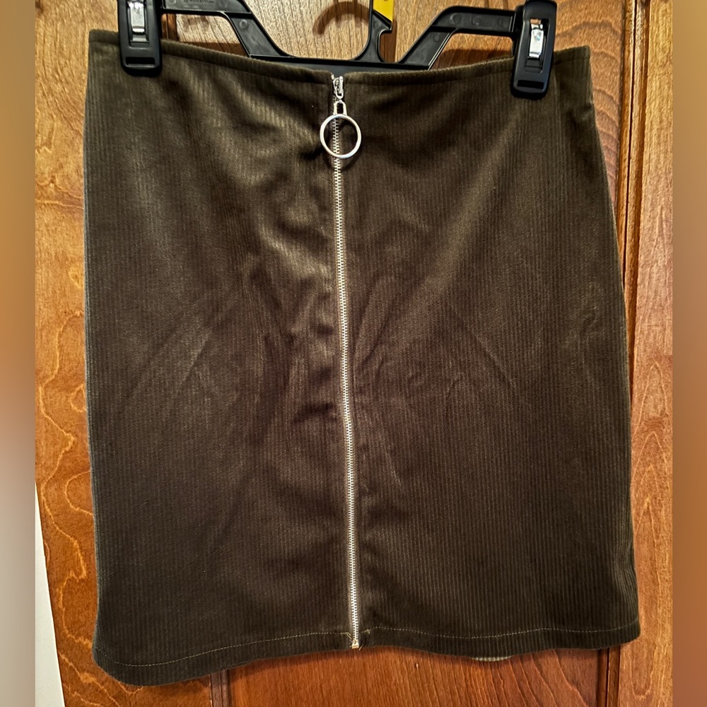 Have Olive Green Mini Skirt with O-Ring Zip